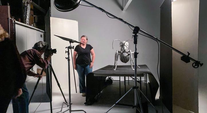 Studio photo shoot with giant ant model. Photo by Joseph Boldt.