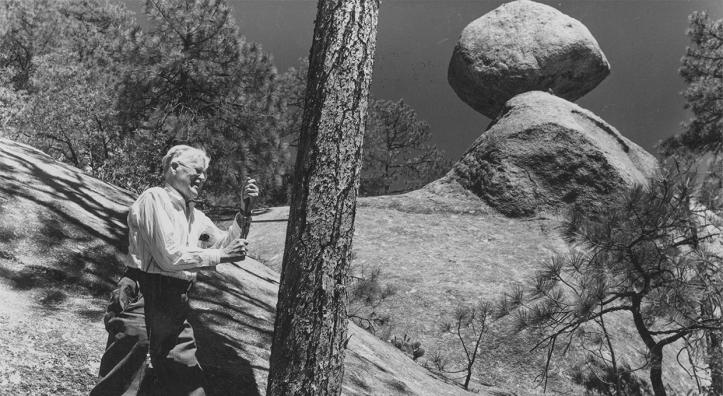 A.E. Douglass extracts a core sample from a tree on Mount Lemmon, in the Tucson area’s Santa Catalina Mountains, in the mid-1940s. | Laboratory of Tree-Ring Research, University of Arizona