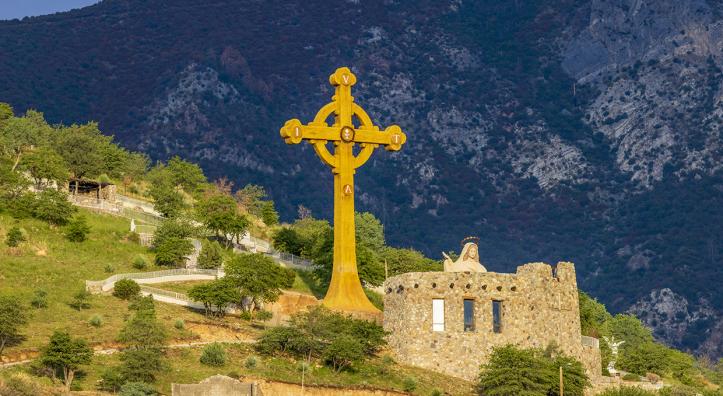 Our Lady of the Sierras includes a 75-foot-high Celtic cross on its grounds in the Huachuca Mountains. By Jeff Maltzman