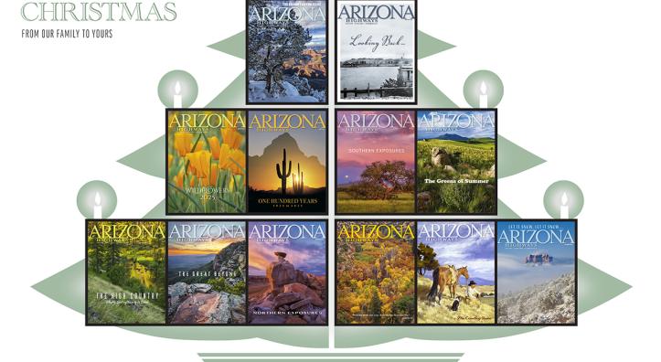 This Christmas greeting first appeared in our December 1940 issue. It’s been updated here with our collection of covers from 2025.