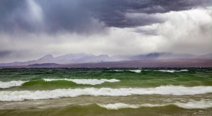 Storm clouds whip up waves on Lake Mohave. By Joel Hazelton