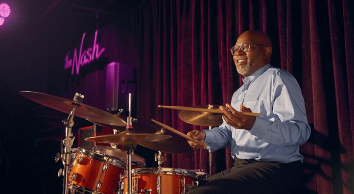 Photograph of Lewis Nash playing the drums by Thomas Ingersoll