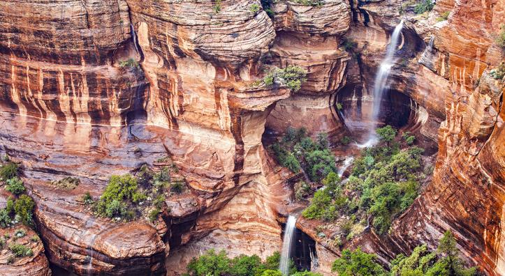 Bird's-eye view of a waterfall in Boynton Canyon, near Sedona is by Mark Frank.