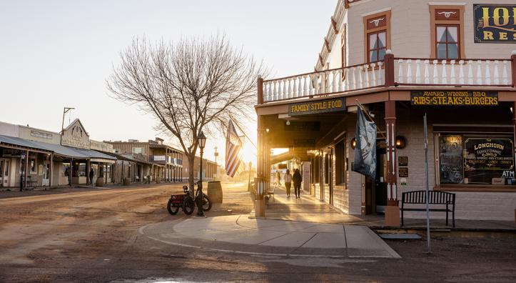 The sun rises on historic Allen Street in Tombstone, a Wild West icon known as “The Town Too Tough to Die.” | Jill Richards 