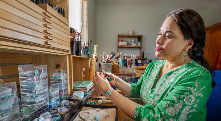 Celeste Mills of Cactus Bloom Design creates pieces by hand in her Tucson studio. | Steven Meckler