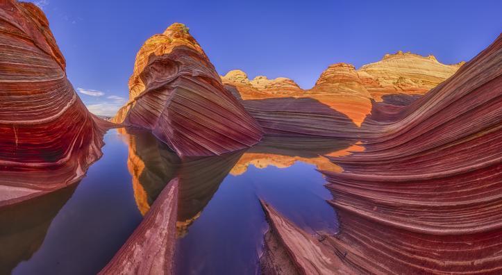 This 12-shot stitched panoramic image of the Wave in North Coyote Buttes, near the Arizona state line with Utah, was captured by Shane McDermott