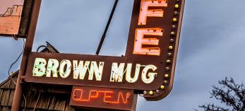 The iconic sign at the Brown Mug Cafe in Winslow.