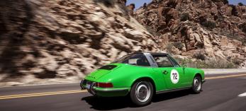 A vintage sports car on an Arizona road. 