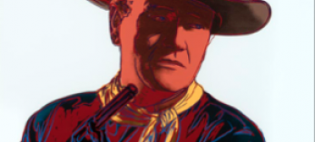 A graphic image shows Andy Warhol's screenprint of John Wayne