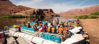 A Grand Canyon motor rafting trip prepares to launch into the Colorado River at Lees Ferry. Photograph by Dawn Kish.