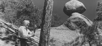 A.E. Douglass extracts a core sample from a tree on Mount Lemmon, in the Tucson area’s Santa Catalina Mountains, in the mid-1940s. | Laboratory of Tree-Ring Research, University of Arizona
