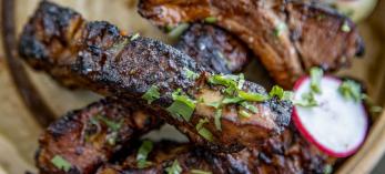 Close up of cooked and seasoned ribs available at Bacanora restaurant. By Paul Markow