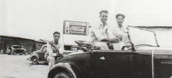 Patrons pose for a photo in front of the original Caviglia Café in the late 1930s. Photograph: Courtesy of Arivaca Dancehall