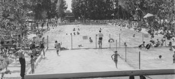 Swimmers enjoy the Tempe Beach pool in 1943, 20 years after it opened. | TEMPE HISTORY MUSEUM