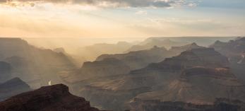Smoke from the Dragon Bravo Fire creates sunbeams in the Grand Canyon just before sunset. By Matt Soeffner