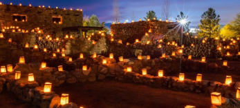 The ancient ruins of Besh Ba Gowah Archaeological Park in Globe, Arizona, glow with thousands of luminarias for the 37th Annual Festival of Lights.