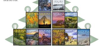 This Christmas greeting first appeared in our December 1940 issue. It’s been updated here with our collection of covers from 2025.