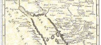 A 16th century map of the areas surrounding the Gulf of California.