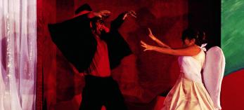 Good triumphs over evil in Guadalupe's humorous morality play La Pastorela. Here, Zarco Guerrero's Satan tangles with the Archangel Michael as portrayed by Rose Villa. | Jeff Kida