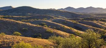 Rolling grasslands anchor a view of distant peaks from Tres Bellotas Road. | Jeff Maltzman 