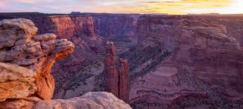 Photograph of Spider Rock in Canyon de Chelly at sunset is by Phillip Noll.
