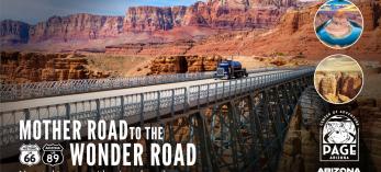  A tanker truck crosses a bridge in northern Arizona to showcase the Mother Road to the Wonder Road Free Digital Passport.
