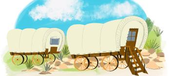 Covered wagon camping illustration by Patti Blau