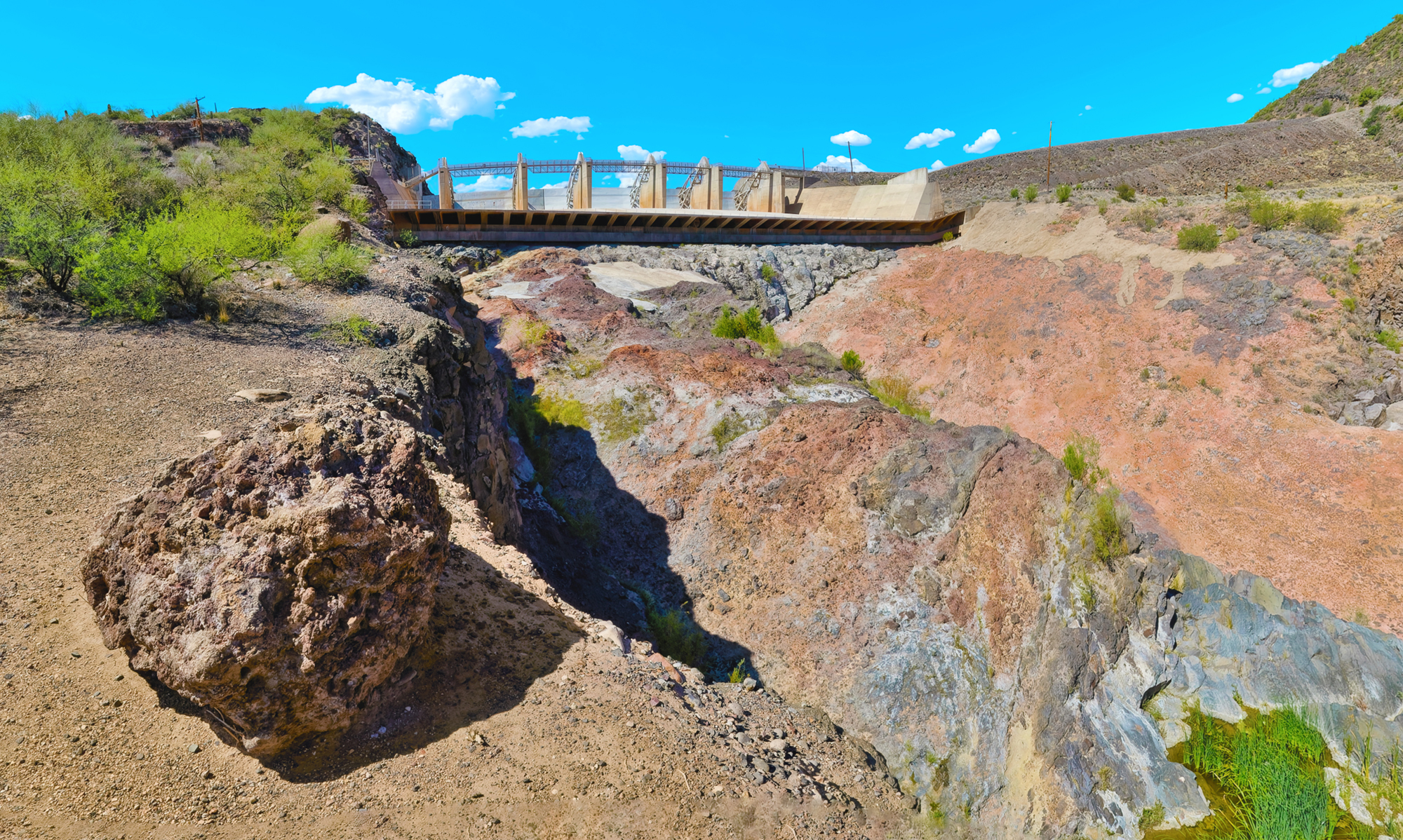 Photo by Harry Dennis Taylor Jr  |  Wide angle stitch job of several wide angle photos taken below the Horseshoe Lake spillway.