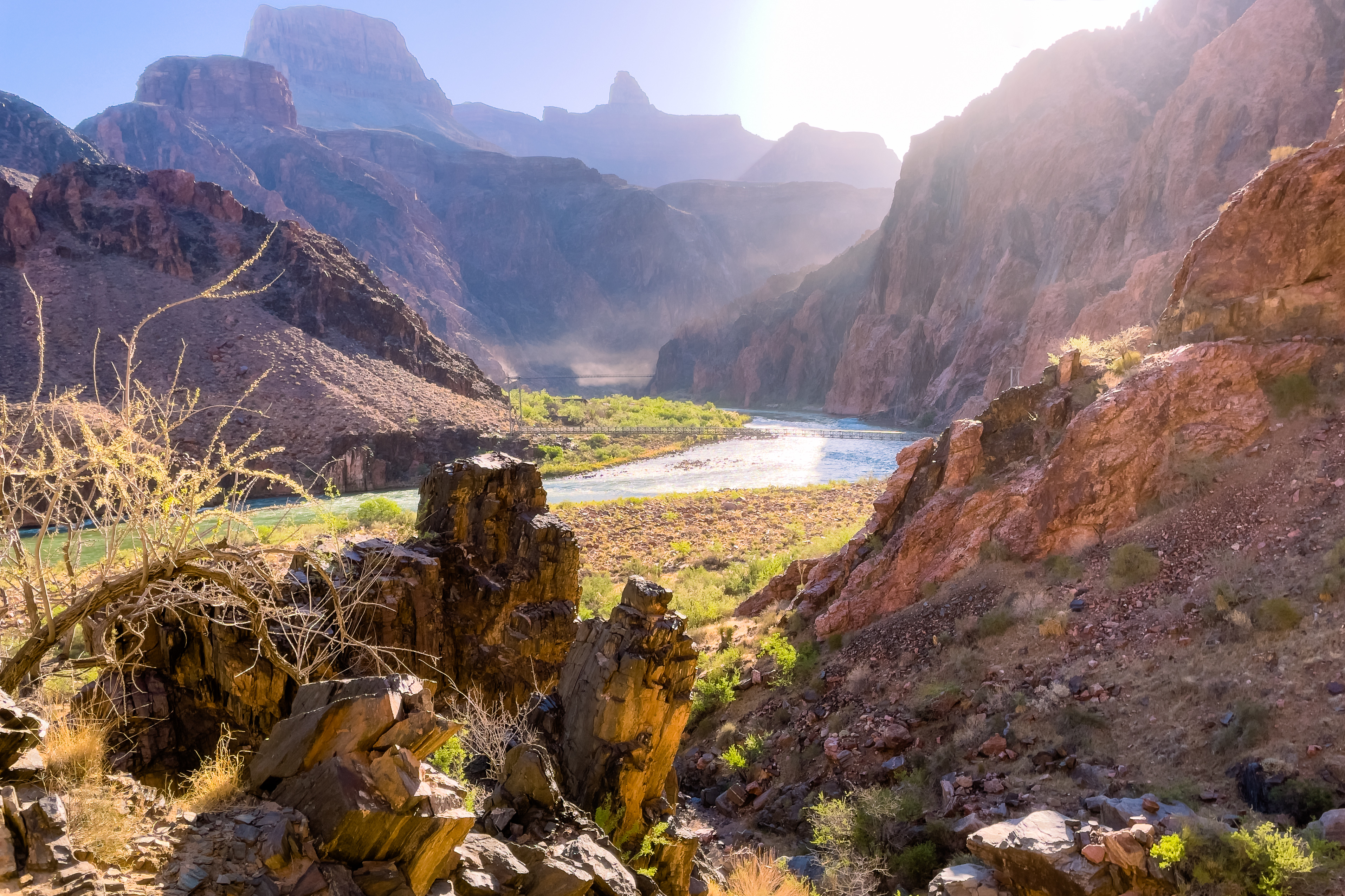 Photo by Paul Sieckmann  |  the Sliver Bridge and the Black Bridge over the Colorado River